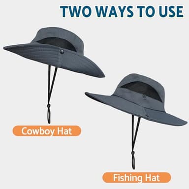 PFFY Sun Bucket Hats for Men Women 3” Wide Brim UPF 50+ Fishing & Beach Hat Darkgrey - Image 7