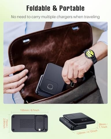 LK Wireless Charger for Samsung Charging Station Foldable Watch Charger for Galaxy Watch Ultra 7 6 Classic 5/4/3, Z Flip Fold 6/5/Galaxy S25 Ultra/S24/S23/S22/S21/Note20, Galaxy Buds3 Pro - Image 5