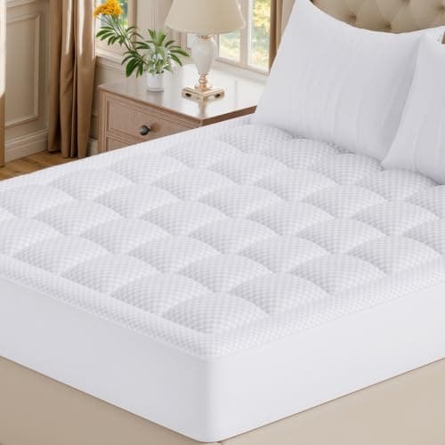 OLANLY Queen Quilted Fitted Mattress Pad – Soft Pillow Top Mattress Topper, Down Alternative Fill, Cooling Comfort Breathable Mattress Cover, Machine Washable Deep Pocket Mattress Protector, White - Image 1