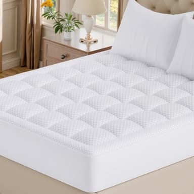 OLANLY Queen Quilted Fitted Mattress Pad – Soft Pillow Top Mattress Topper, Down Alternative Fill, Cooling Comfort Breathable Mattress Cover, Machine Washable Deep Pocket Mattress Protector, White - Image 1