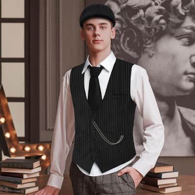 PARTTELY 1920s Mens Costume,Roaring 20s Costumes for Men,1920S Mens Outfit Accessories with Vest Hat Pocket Watch Tie Armband - Image 8
