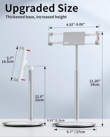 SAIJI Tablet Stand Holder, Height Adjustable Portable Monitor Stand, 360 Degree Rotating, Aluminum Alloy Cradle Mount Dock for 4.7"-15.6" Screen iPhone Samsung, iPad, Kindle, eBook Reader (Silver) - Image 6