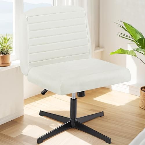 VECELO Armless Criss Cross Chair Legged No Wheels, Swivel Height Adjustable Fabric Wide Seat for Make Up/Bedroom/Small Space - Image 1