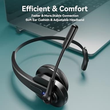 Sarevile Bluetooth Headset with USB Dongle for Computer, Single-Ear Wireless Headset with Noise Cancelling Microphone for Office & Truckers, Bluetooth V5.2 with Mute Button for Work - Image 3