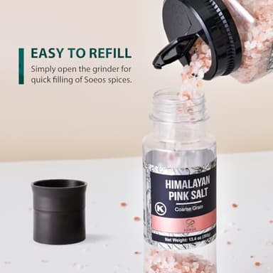 Soeos Salt Grinder Set, Himalayan Pink Salt, Coarse Grain, Salt for Grinder Refill, 13.4 Oz (380g), Refillable Plastic Bottle, Rock Salt, Kosher Salt Set (Pack of 1) - Image 5