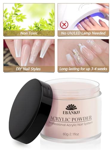 EBANKU Nude Pink Acrylic Powder, 2 * 60g/2.1oz Acrylic Powder Large Capacity Professional Acrylic Nail Powder for Nail Acrylic Extension, Nail Carving, Long-Lasting, No Nail Lamp Needed - Image 6