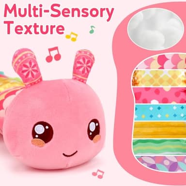Baby Girls Toys 0-6 Month Music Animal Stuffed Caterpillar Toy for Infant 0-3 3-6 Months with Mirror Crinkle Rattle Tummy Time Sensory Toys for 3 4 5 6-12 Month Old Newborn Baby Shower Birthday Gifts - Image 3