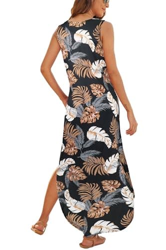 Hount Maxi Dresses for Women 2025 Floral Print Hawaiian Summer Long Dresses with Pockets L - Image 3