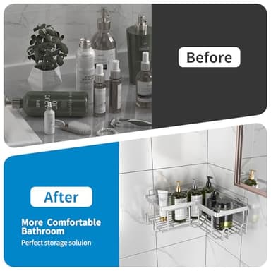 Youvip Adhesive Corner Shower Caddy - No Drilling Wall Mounted Shower Shelves-Rustproof, Organizer for Bathroom with Soap Holder. Silver - Image 8