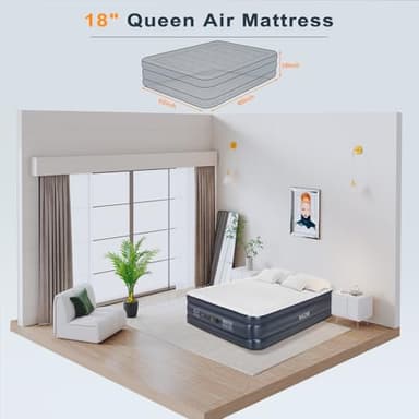 nalone Air Mattress Queen with Built in Pump, 18'' Raise Luxury Inflatable Mattress, 2025 Upgraded Fast Blow Up Mattress with Carry Bag, Portable Air Bed for Home, Travel & Camping, 690lbs Max - Image 7