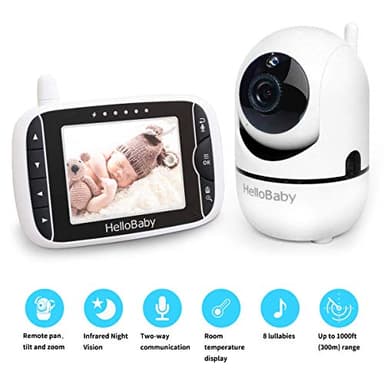 HelloBaby Baby Monitor with Remote Pan-Tilt-Zoom Camera and 3.2'' LCD Screen, Infrared Night Vision (Black) - Image 2