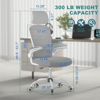 Mimoglad Office Chair, High Back Ergonomic Desk Chair with Adjustable Lumbar Support and Headrest, Swivel Task Chair with flip-up Armrests for Guitar Playing - Image 2