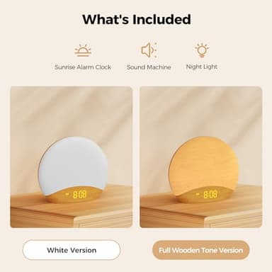 HOUSBAY Sunrise Alarm Clock Sound Machine, Wake Up Light- Soothing Sleep Sounds, Gentle Sunrise Alarm, Dimmable Night Light, Digital Clock & White Noise for Sleeping, Bedroom (Full Wooden Tone) - Image 2