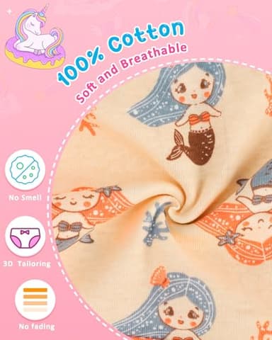 JAHSIYI Girls Underwear Size 6 100% Cotton Toddler Panties 6T Stretch Briefs Kids Clothes Underpants 6 Pack Mermaid Undies Small 6X 5-6 Years Old - Image 4