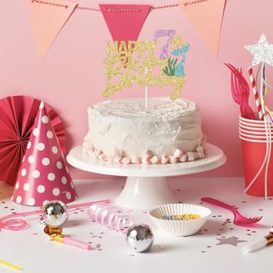 YHEZXUN Mermaid Happy 7th Birthday Cake Topper, Gold Glitter Mermaid Seven Cake Decoration Ocean Theme for Girl 7 Years Old Birthday Party Cake Decor - Image 5