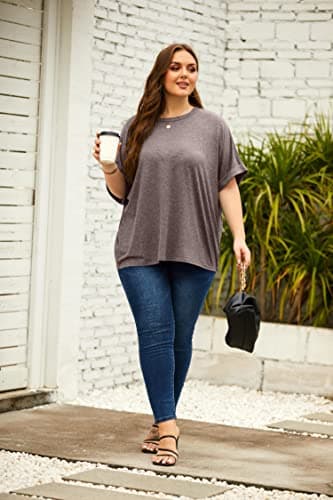 Women Oversized T-Shirt Summer Casual Short Sleeve Loose Tee Tops Brown - Image 4