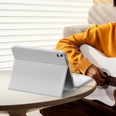 kenke for iPad 11/10th Gen Case with Keyboard 11/10.9 inch 2025 A16/2022, Detachable Wireless Bluetooth Keyboard Case Thin & Light with Built-in Left Side Pencil Holder, White Square Keycaps (Gray) - Image 9