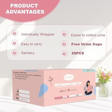 ACCUBIO Pregnancy Test Strips with Urine Cups, hCG Detection Home Pregnancy Tests, Sensitive & Over 99% Accurate, 20 Count Individually Wrapped, Rapid hCG Test Strips, 5mm Wider 25mIU/mL - Image 8