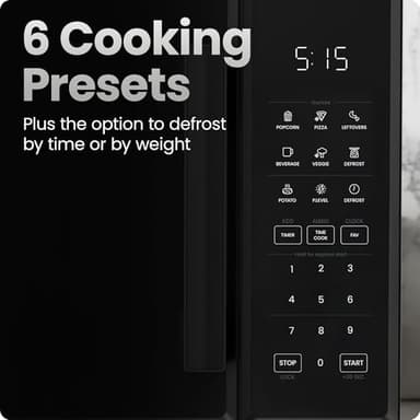 Chefman Countertop Microwave Oven 0.9 Cu. Ft., 900 Watts with 10 Power Levels, 6 Cooking Presets with One-Touch Express Cook, Eco Mode, Child Safety Lock, & Mute Button - Black - Image 3