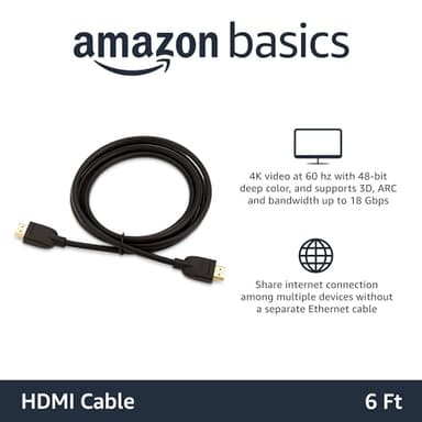 Amazon Basics High-Speed 4K Ultra HD HDMI 2.0 Cable/Cord, 6 feet, 1-Pack, Case of 84, 18 Gbps, 60 Hz, 2160p, 48 bit, Male-to-Male, Ethernet Ready, 3D, Black - Image 2