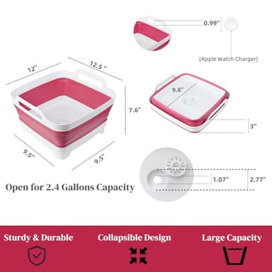 GIMWA Collapsible Wash Basin for Baby Bottles - 2.4 Gallons Portable Dish Basin for RV Camping Sink, Space-Saving Dish Tub For Bottle Washing (Viva Magenta) - Image 3