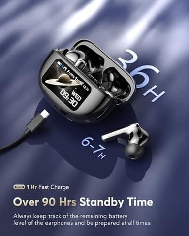 EUQQ AI Language Translation Earbuds, Bluetooth 5.4 Headphones Translator for 144 Languages & Accents, Wireless 36 Hours Wireless Headphones with 4 ANC Mic, IP7 Waterproof Earphones,Black - Image 2