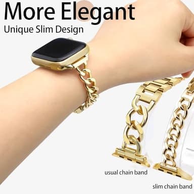 Slim Gold Band for Women Feminine Elegant Compatible with Apple Watch 38mm 40mm 41mm 42mm (S10/11) Adjustable Metal Strap Dressy Chain Bracelet for iWatch Series 11/10/9/8/7/6/5/4/SE/3/2/1 - Image 5