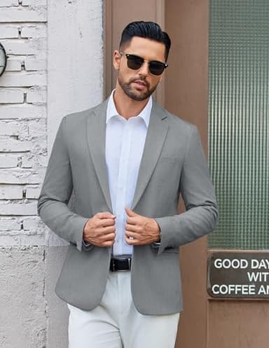 COOFANDY Men Suit Jackets Blazer Big and Tall Sportcoats Travel Daily Tuxedo Jacket, Linen Grey, Medium - Image 2