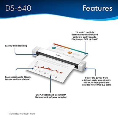 Brother DS-640 Compact Mobile Document Scanner, (Model: DS640) 1.5"x2"x11.9" - Image 5