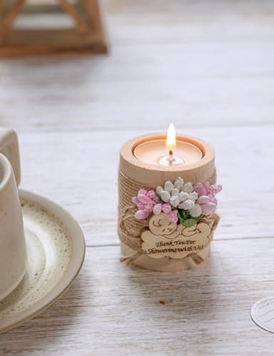 Ju's Favors Wooden Candle Holders (Set of 10), Baby Shower Favors, Candle Favors for Guests, Baby Christening Party Favors for Guests.(Light brown-pink) - Image 5