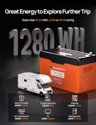 ECO-WORTHY 12V 100AH LiFePO4 Lithium Battery with SOC Display, Upgrade 2.0 with built-in Bluetooth, 100A BMS with Low-Temp Protection, Suitable for RV, Camping, Solar Off-Grid trolling motor - Image 6