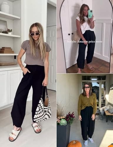 Xiaoxuemeng Womens Baggy Wide Leg Pants Casual Elastic Waisted Palazzo Harem Pants with Pockets(Black-XXL) - Image 2