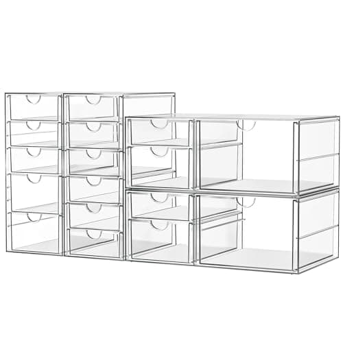 ARSTPEOE Makeup Acrylic Organizer with 17 Drawers(4 Sets), Desk Organizers and Accessories, Clear Makeup Organizer, Dustproof Storage Drawers for Office Art Craft Supplies - Image 1
