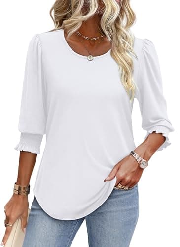 XIEERDUO Blouses for Women Dressy Casual 3/4 Length Sleeve Womens Tops White Tops for Women Xl - Image 2