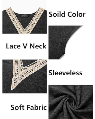 MEROKEETY Women's Casual Cap Sleeve Lace Trim V Neck Tops 2025 Summer Loose Tee Shirts Blouse, Black, X-Large - Image 6