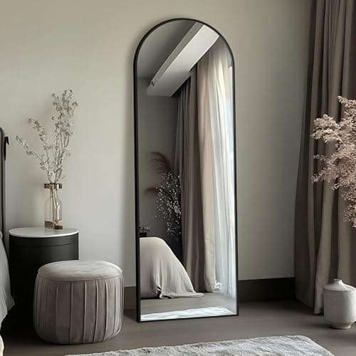 Full Length Mirror, 55x15''Arched Wall Mirror for Bedroom, Long Black Standing Floor Mirror, Full Body Tempered Glass Vanity Mirror with Aluminum Frame for Entryway, Living Room, Bathroom Décor - Image 1