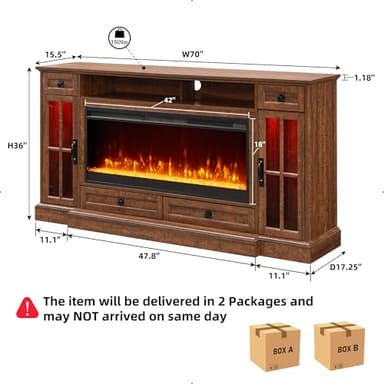 OKD Fireplace TV Stand for 80 Inch TV, Farmhouse Entertainment Center with 42" Fireplace & LED Lights, Modern Media Console Table with Storage Drawers & Cabinets for Living Room, Reclaimed Barnwood - Image 4