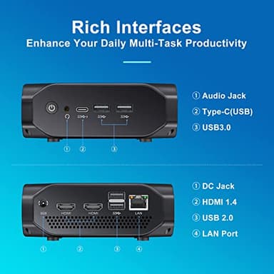 wo-we Mini PC AMD Excavator A9-9400 up to 3.2GHz, Radeon R5 Series Supports 4K@30Hz HD Dual Display, 8G DDR4, 128G M.2 SATA SSD, HDMI*2,WiFi 5,Dual-Mode Bluetooth, USB 3.1 - Image 5