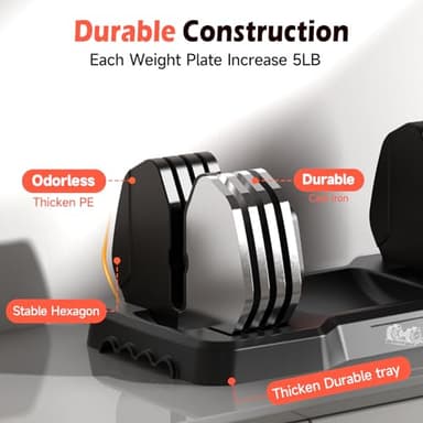 55LB Adjustable Dumbbell Set (15-55LB Per Dumbbell) - 110LB Total Weight Pair with Anti-Slip Handles, Space Saving Home Gym Equipment for Strength Training - Image 5