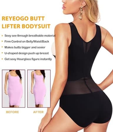 REYEOGO Shapewear Bodysuit for Women Tummy Control Butt Lifter Panty Hi-Waist Trainer Stomach Body Shaper Slimming Girdles(Black, Large) - Image 3