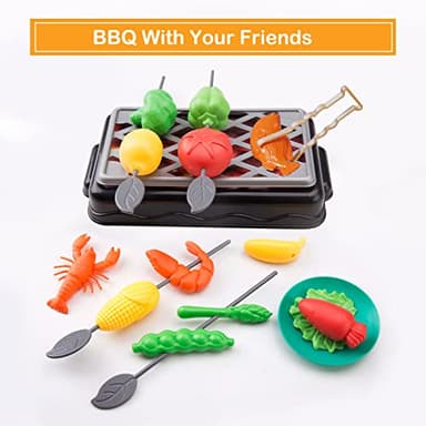 Zero Zoo 105Pcs Kids Kitchen Toy Accessories, Toddler Pretend BBQ Camping Cooking Playset, Play Pots, Pans, Utensils Cookware Toys, Play Food Set, Vegetables, Learning Gift for Girls Boys - Image 7