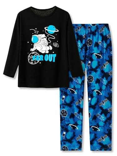 Beezizac Boys Pajamas Black & Blue Astronaut 2-Piece Cozy Long Sleeve Set Soft PJ Outfit Kid Size 8 - Image 1