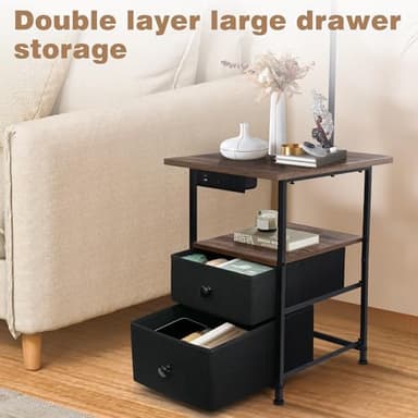 PESRAE Floor Lamp with Table & 2 Drawers, End Table with 3 Color Temperature Reading Light, Side Table Lamp with USB & Type C & AC Charging Port for Bedoom, Home Office - Image 2