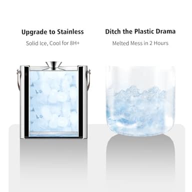 Bakpoco Double-Wall Vacuum Insulated Ice Bucket with Lid, Scoop, Ice Tong, Strainer & Leather Handle Keep Ice Frozen Longer Large Wine Ice Buckets for Cocktail Bar,Parties Chilling Beer Champagne 3L - Image 6