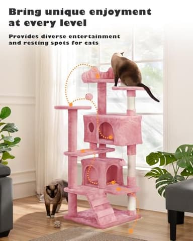 Yaheetech 54in Cat Tree Tower, Multi-Level Cat Tree for Indoor Cats with Scratching Posts, Dangling Balls Cat Play House, Pink - Image 2