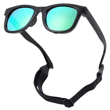 COASION Bendable Flexible Polarized Newborn Baby Sunglasses with Strap for Infant Boys Girls Age 0-12 Months (Black/Green Mirror) - Image 1