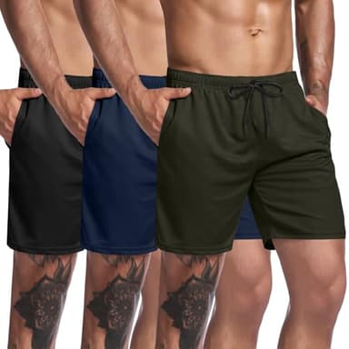 COOFANDY Men's 3 Pack Gym Workout Shorts Quick Dry Training Bodybuilding Shorts Mesh Athletic Short Pants with Pocket - Image 1