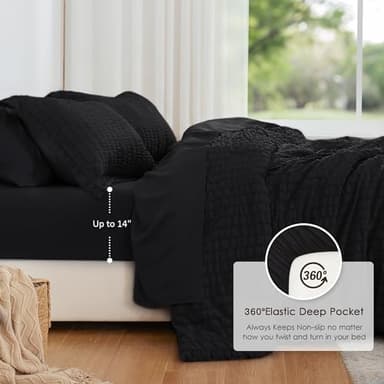 Love's cabin Seersucker Black King Size Comforter Set 7 Pieces, All Season Lightweight Bedding Set, King Bed in a Bag Comforter Set with Comforter, Flat Sheet, Fitted Sheet, Pillowcase and Pillow Sham - Image 3