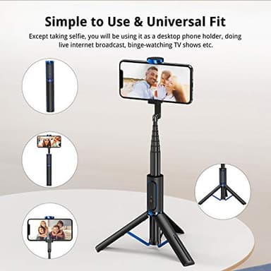 ATUMTEK Selfie Stick Tripod, 3-in-1 Extendable Aluminum Phone Tripod with Detachable Bluetooth Remote, Compatible with iPhone 17/16/15/14/13/12/11/11 Pro/XS Max/XR and Samsung Smartphones, Blue - Image 6
