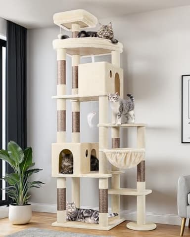 Globlazer Giant Cat Tree, 83 inch Cat Tree for Indoor Cats Large Adult, XXL Cat Tower with 9 Scratching Posts for 20lb+ Heavy Duty Large Adult Cats, F83, Beige